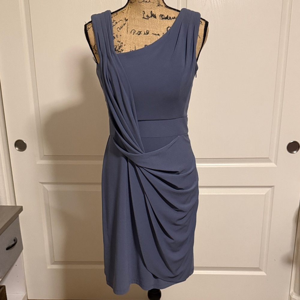 Jessica Simpson Slate Blue Draped Sleeveless Midi Dress